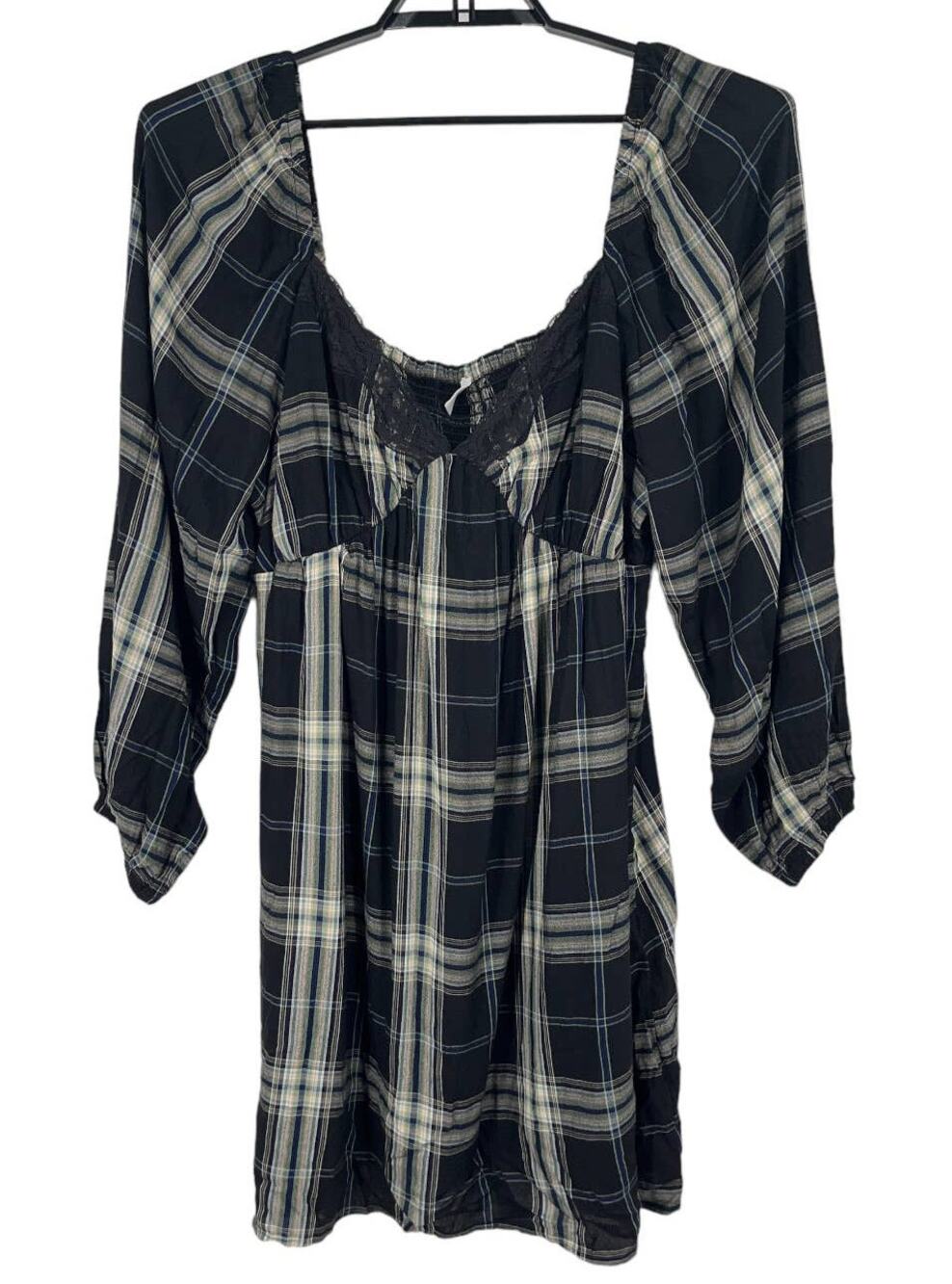 BP. dress lacey plaid long sleeve babydoll black green plaid size 1X